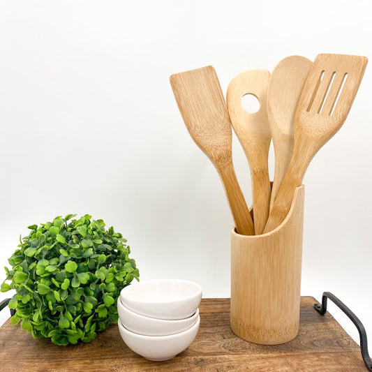 Bamboo utensils and holder